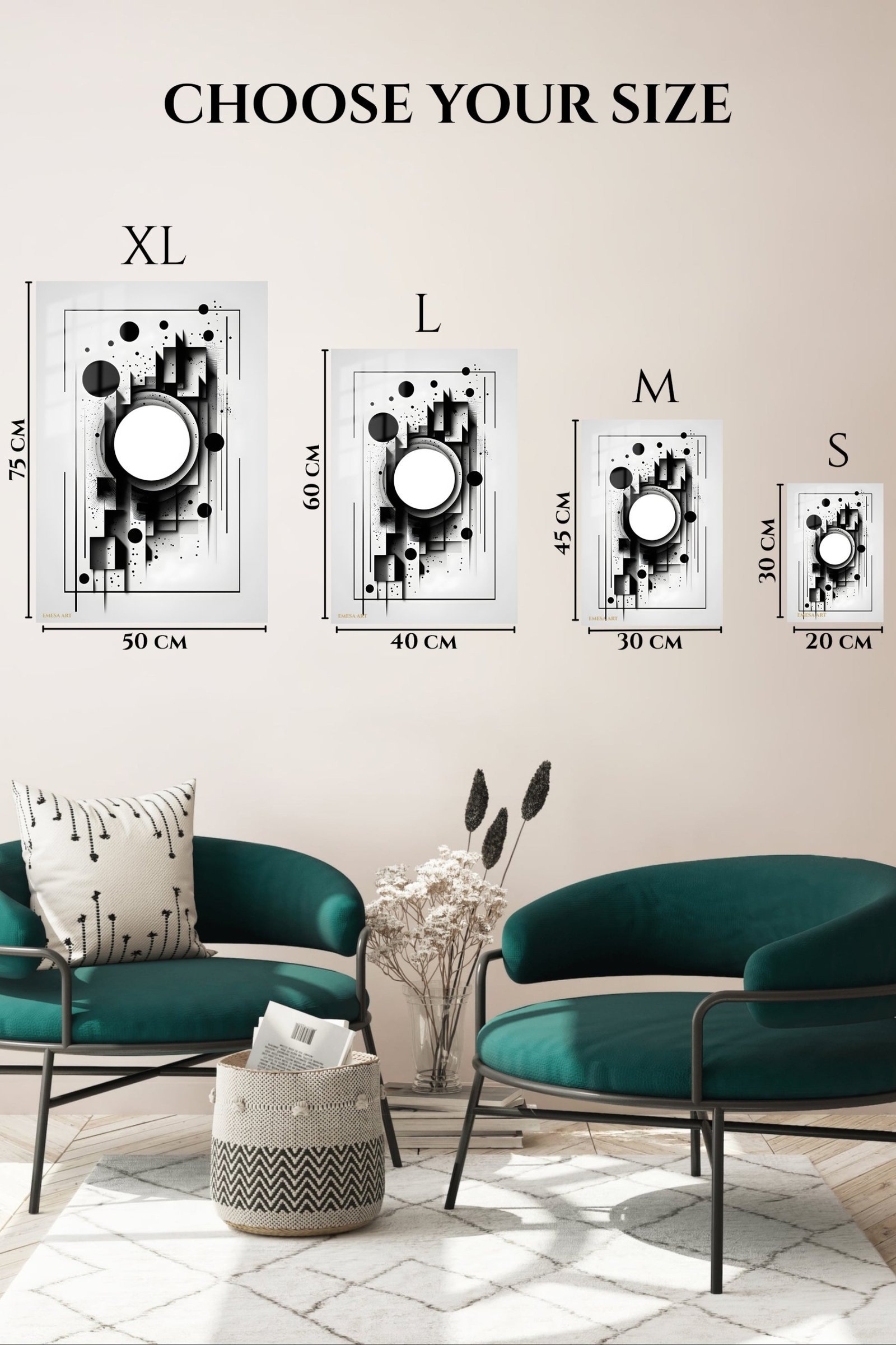Monochrome Orbital Geometry metal wall art print, view 6