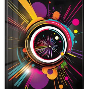 Neon Orbit Burst metal wall art print