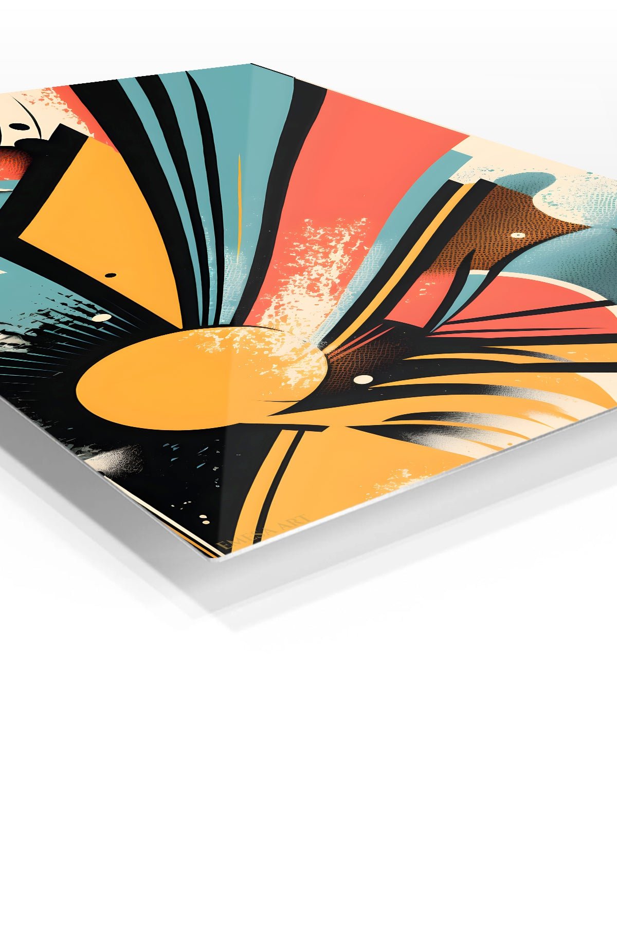 Teal and Coral Geometric Burst metal wall art print, view 2