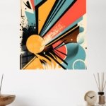 Teal and Coral Geometric Burst metal wall art print, view 4