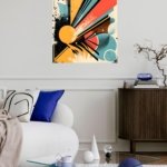 Teal and Coral Geometric Burst metal wall art print, view 5
