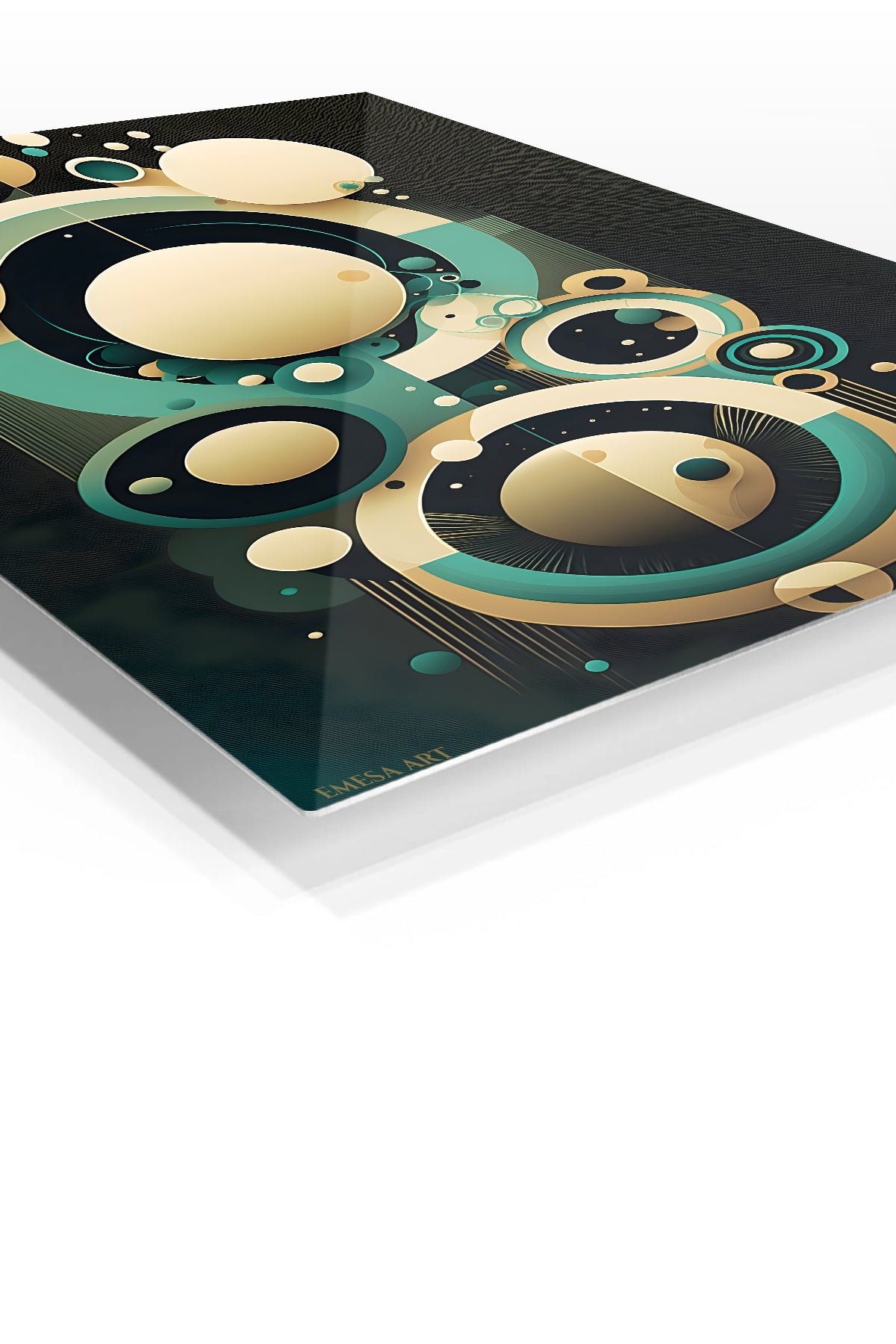Teal and Gold Orbital Geometry metal wall art print, view 2