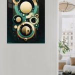 Teal and Gold Orbital Geometry metal wall art print, view 5