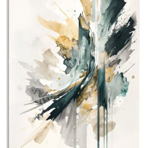 Teal and Gold Vertical Currents metal wall art print