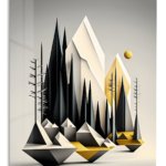 Geometric Mountain Forest in Gold metal wall art print