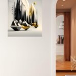 Geometric Mountain Forest in Gold metal wall art print, view 4