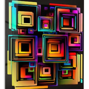 Neon Nested Squares metal wall art print