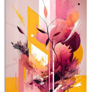 Crimson Botanical Geometry metal wall art print