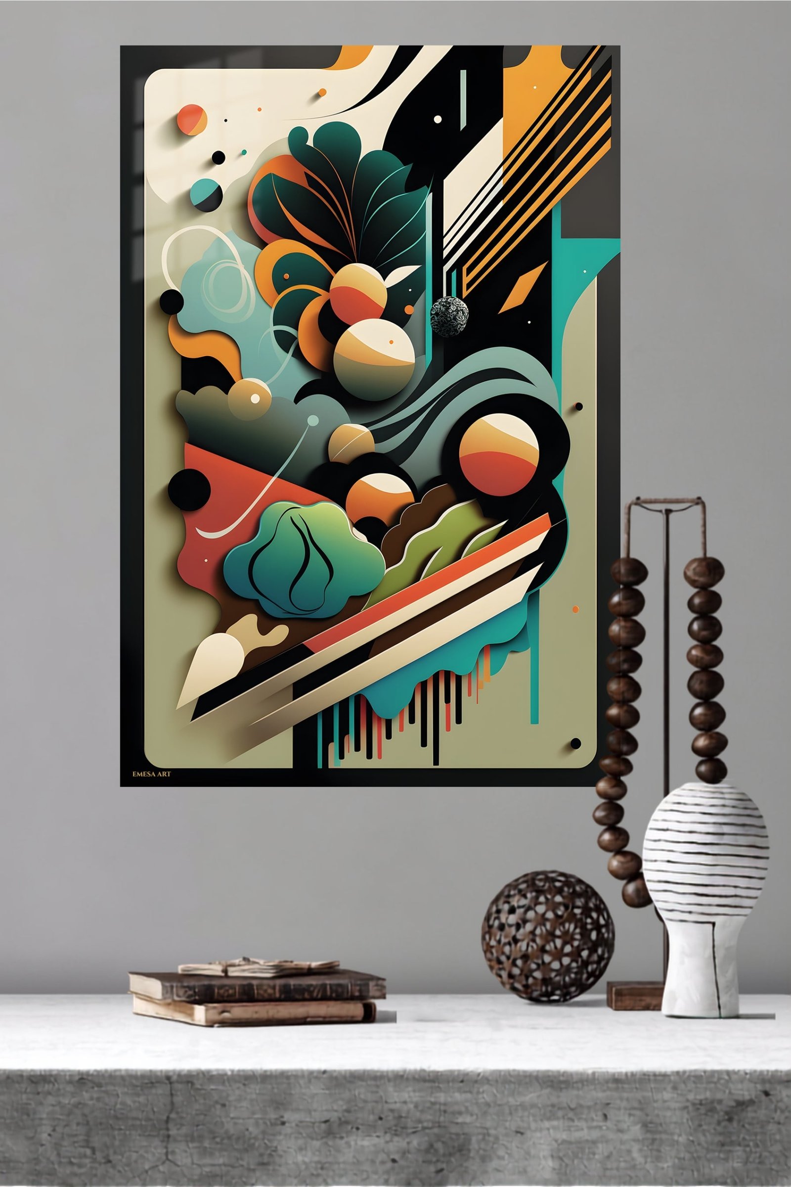 Layered Geometric Botanical Rhythm metal wall art print, view 4