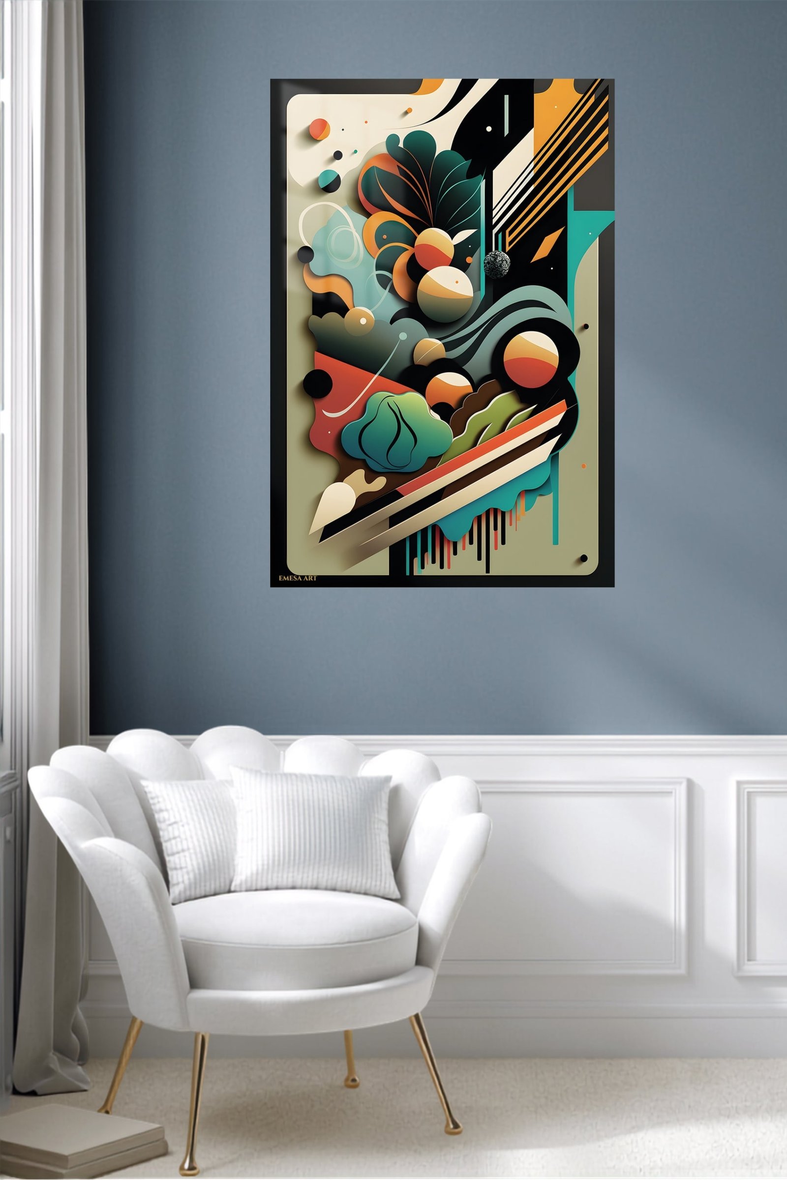 Layered Geometric Botanical Rhythm metal wall art print, view 5