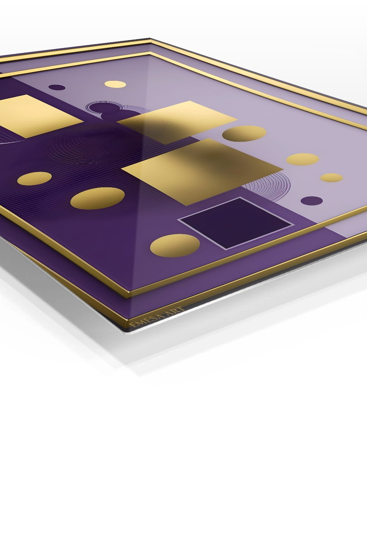 Gold Geometry on a Violet Divide metal wall art print, view 2