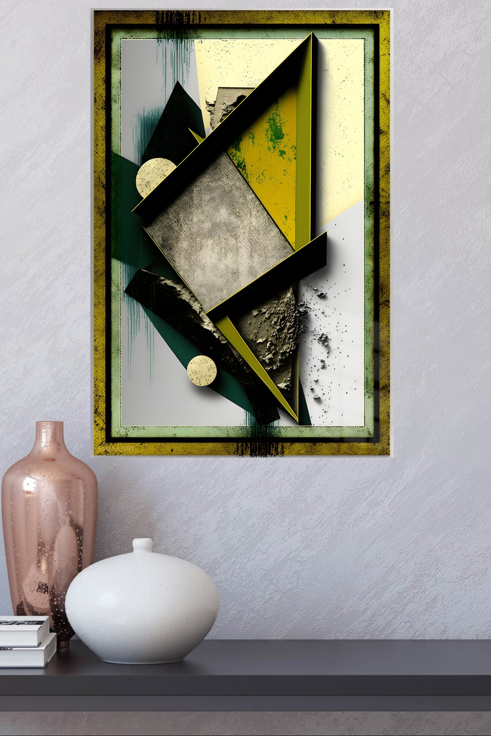 Obsidian Angles in Ochre metal wall art print, view 4