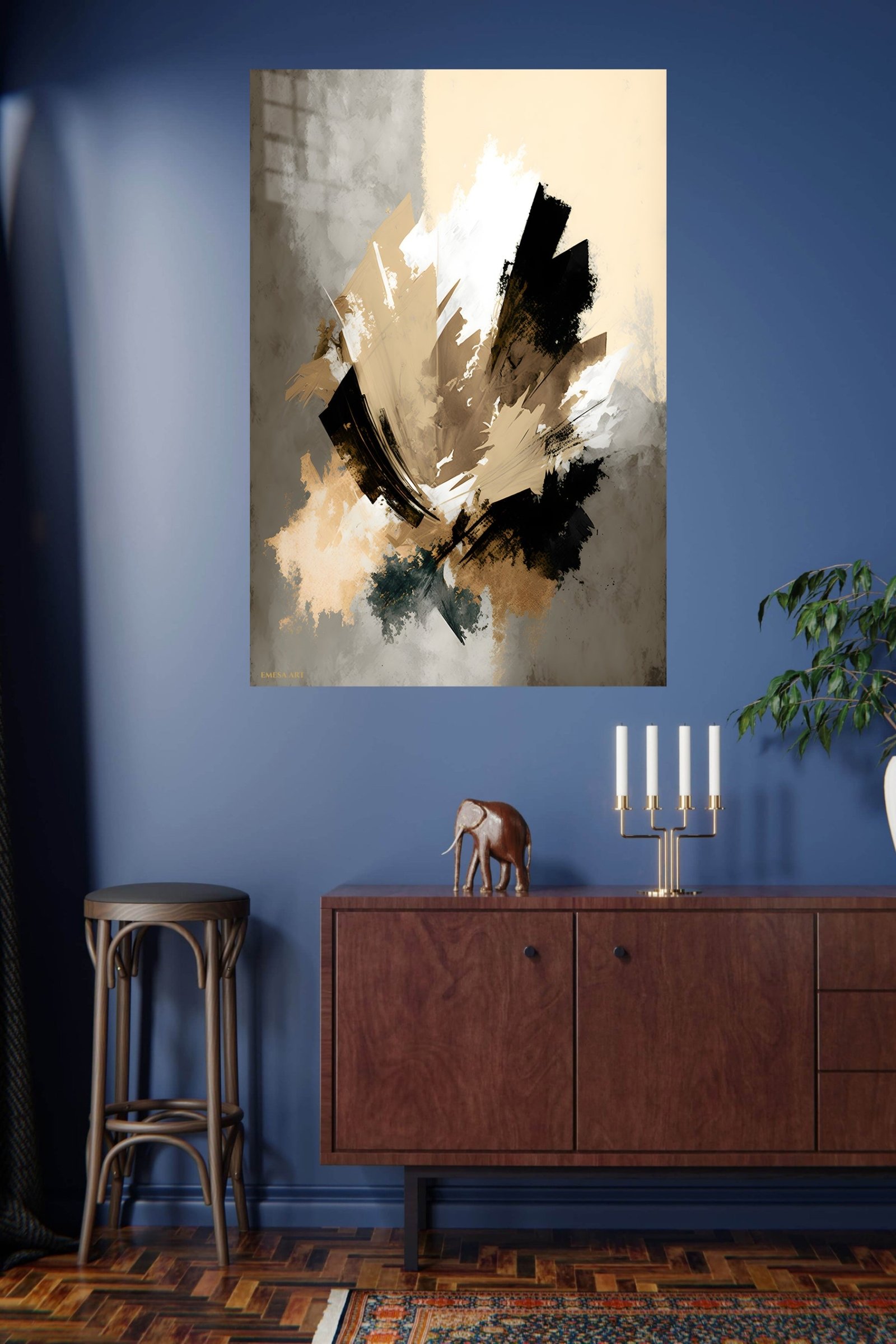 Obsidian and Ivory Brushwork metal wall art print, view 4