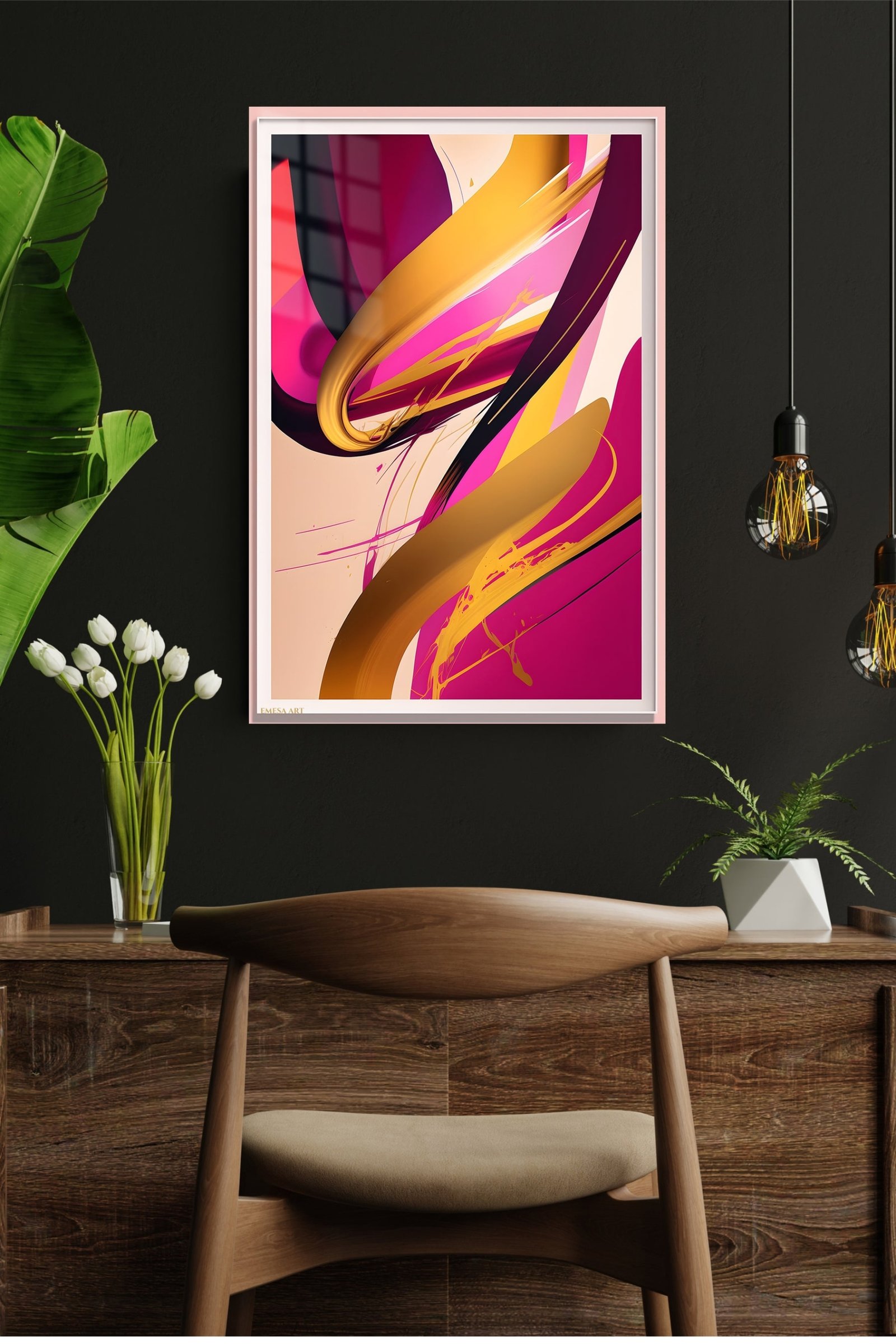 Golden Currents on Magenta metal wall art print, view 4