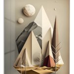 Layered Geometric Mountain Moon metal wall art print