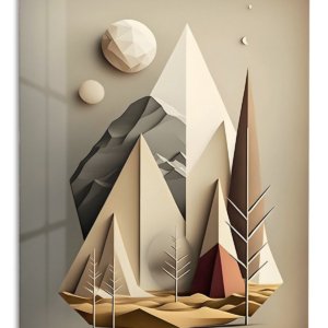 Layered Geometric Mountain Moon metal wall art print