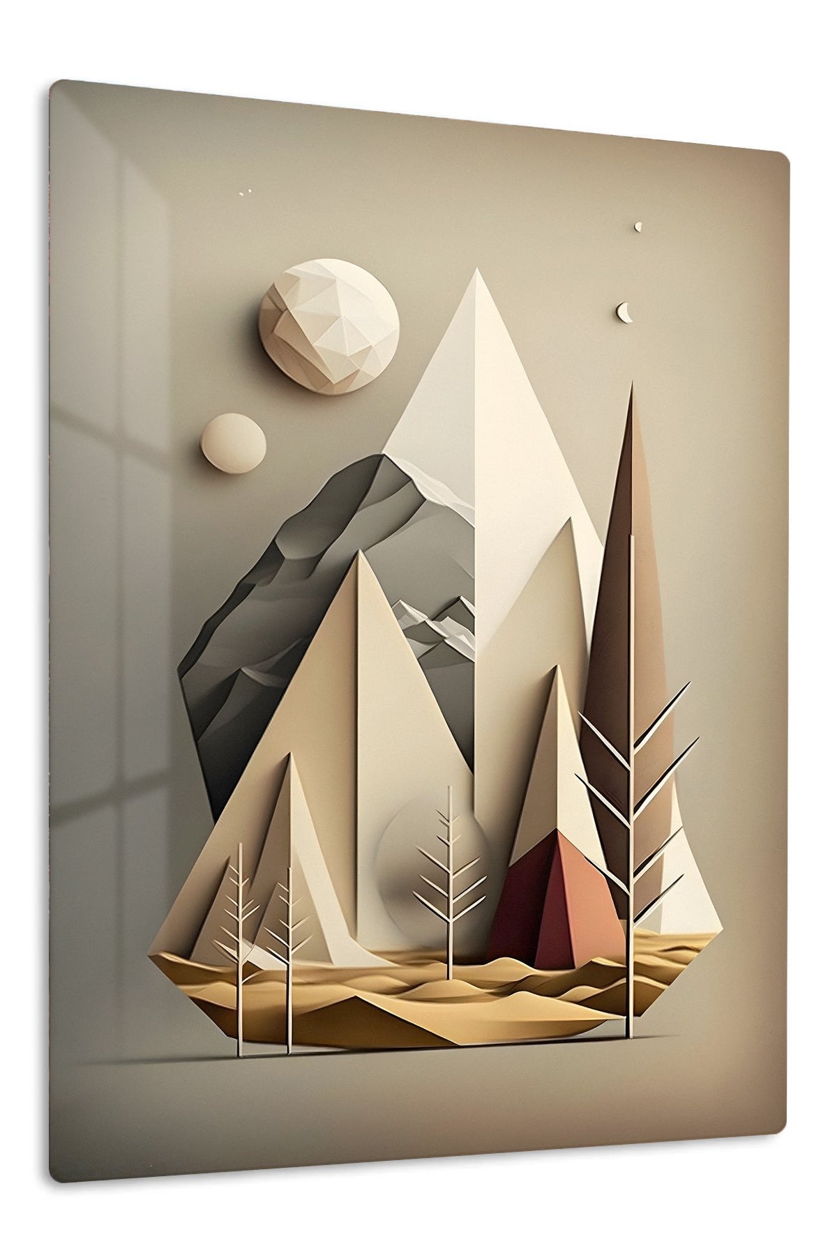 Layered Geometric Mountain Moon metal wall art print