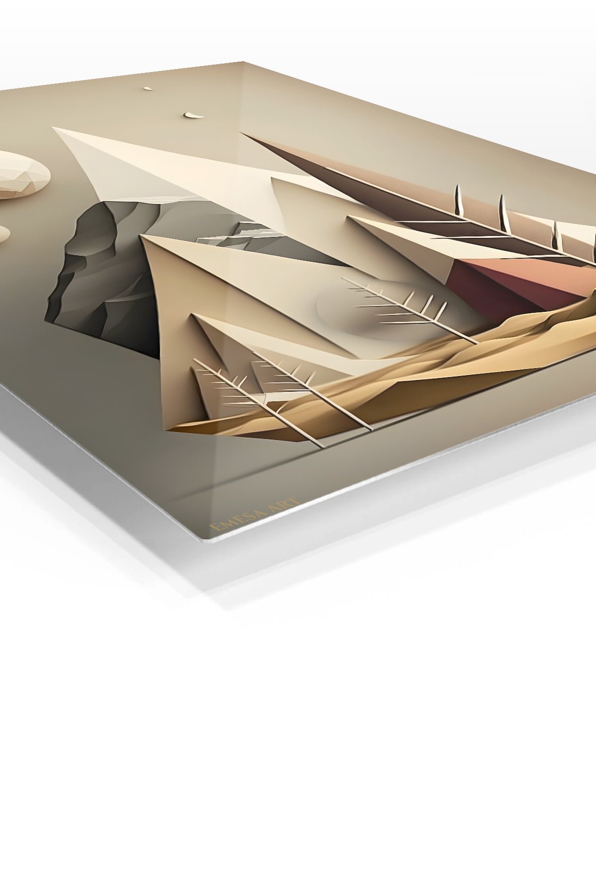 Layered Geometric Mountain Moon metal wall art print, view 2