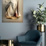 Layered Geometric Mountain Moon metal wall art print, view 5