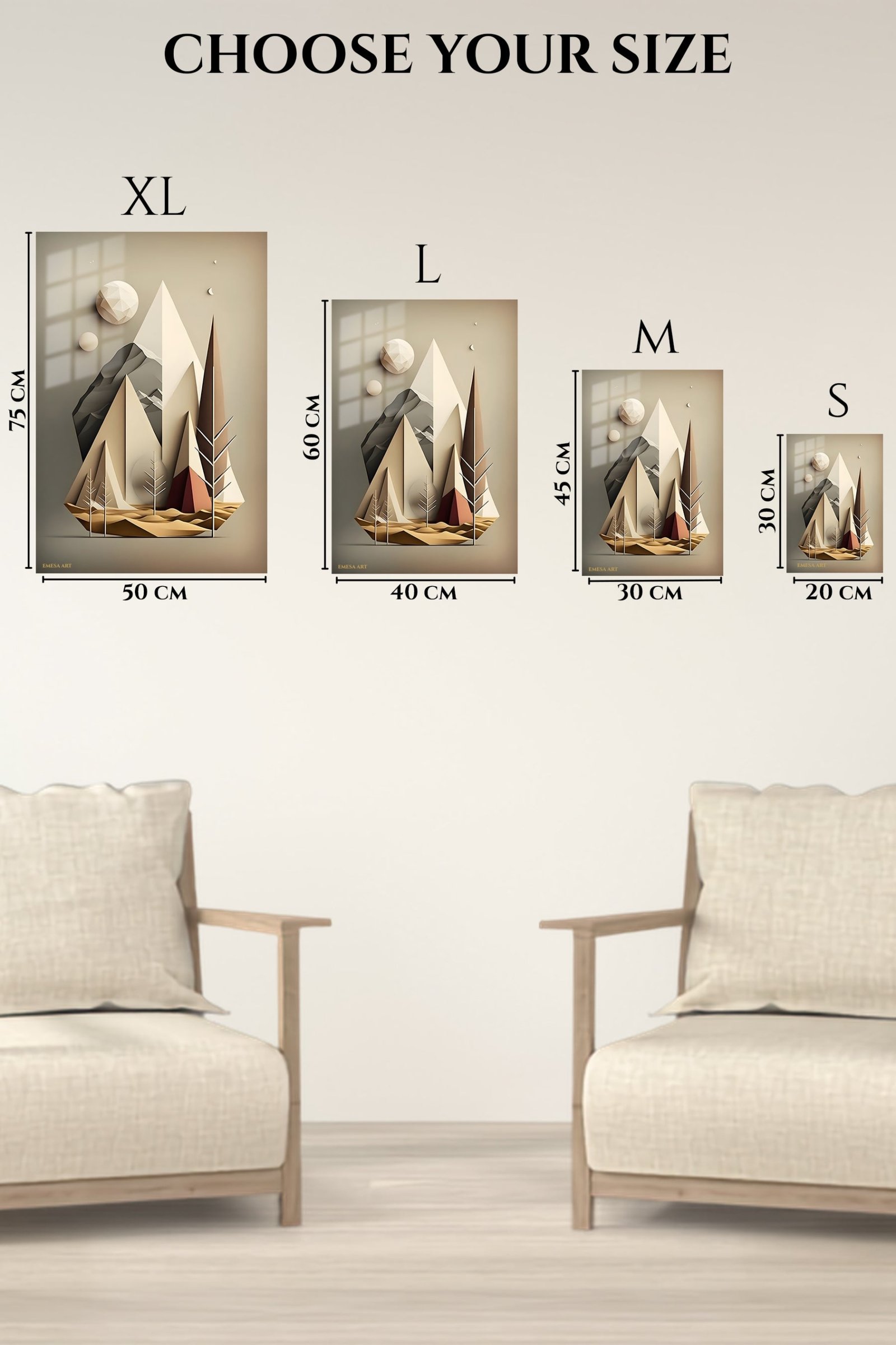 Layered Geometric Mountain Moon metal wall art print, view 6