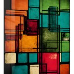 Retro Color Block Grid metal wall art print