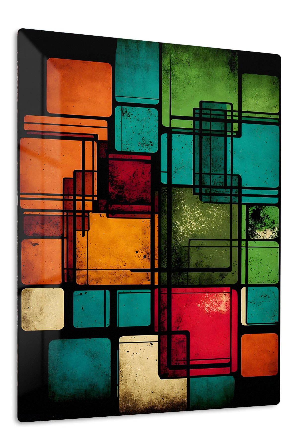 Retro Color Block Grid metal wall art print