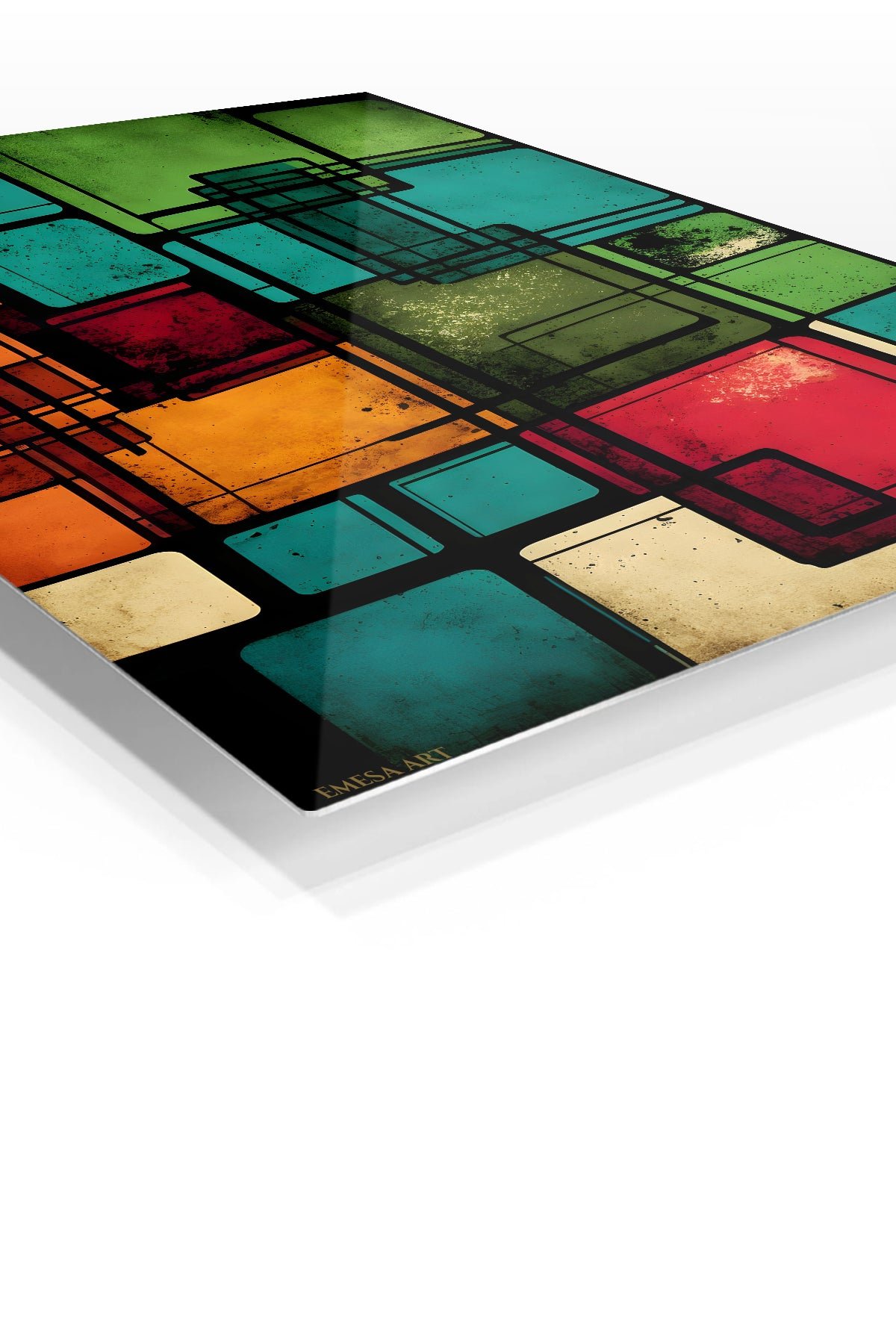 Retro Color Block Grid metal wall art print, view 2