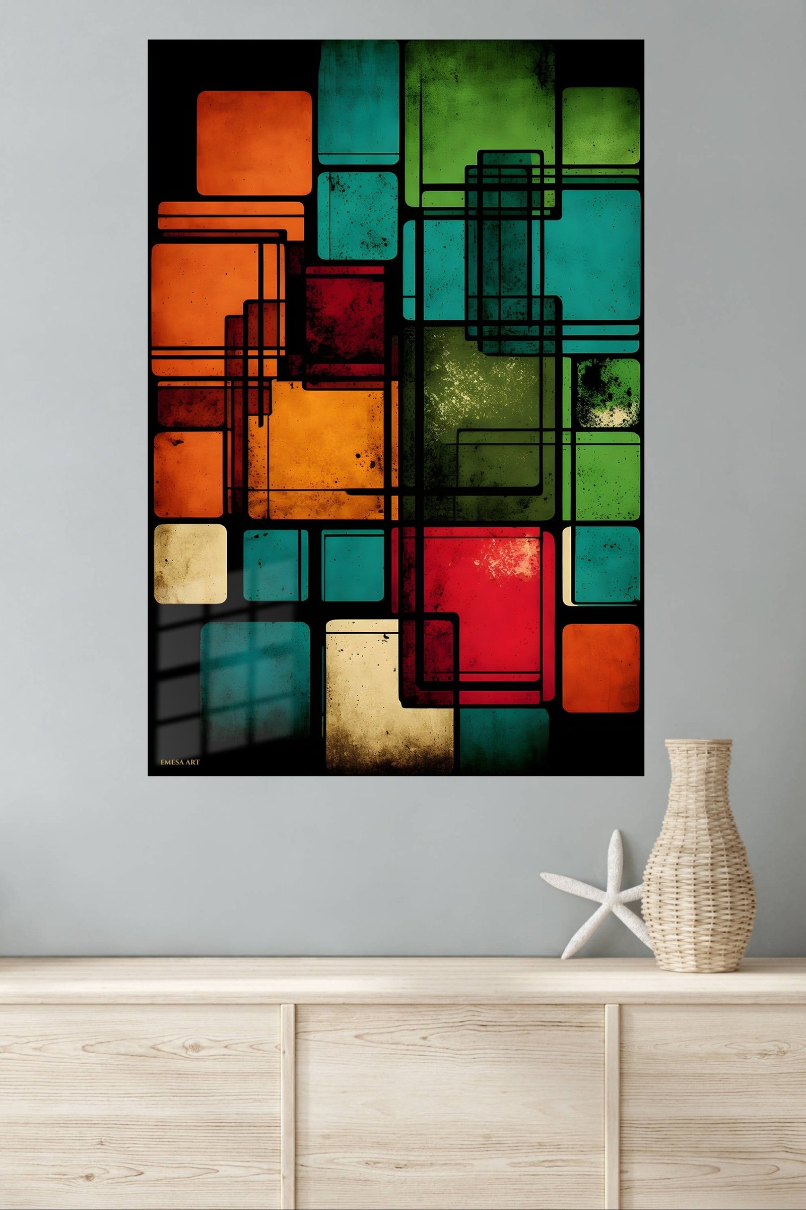 Retro Color Block Grid metal wall art print, view 4