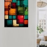 Retro Color Block Grid metal wall art print, view 5