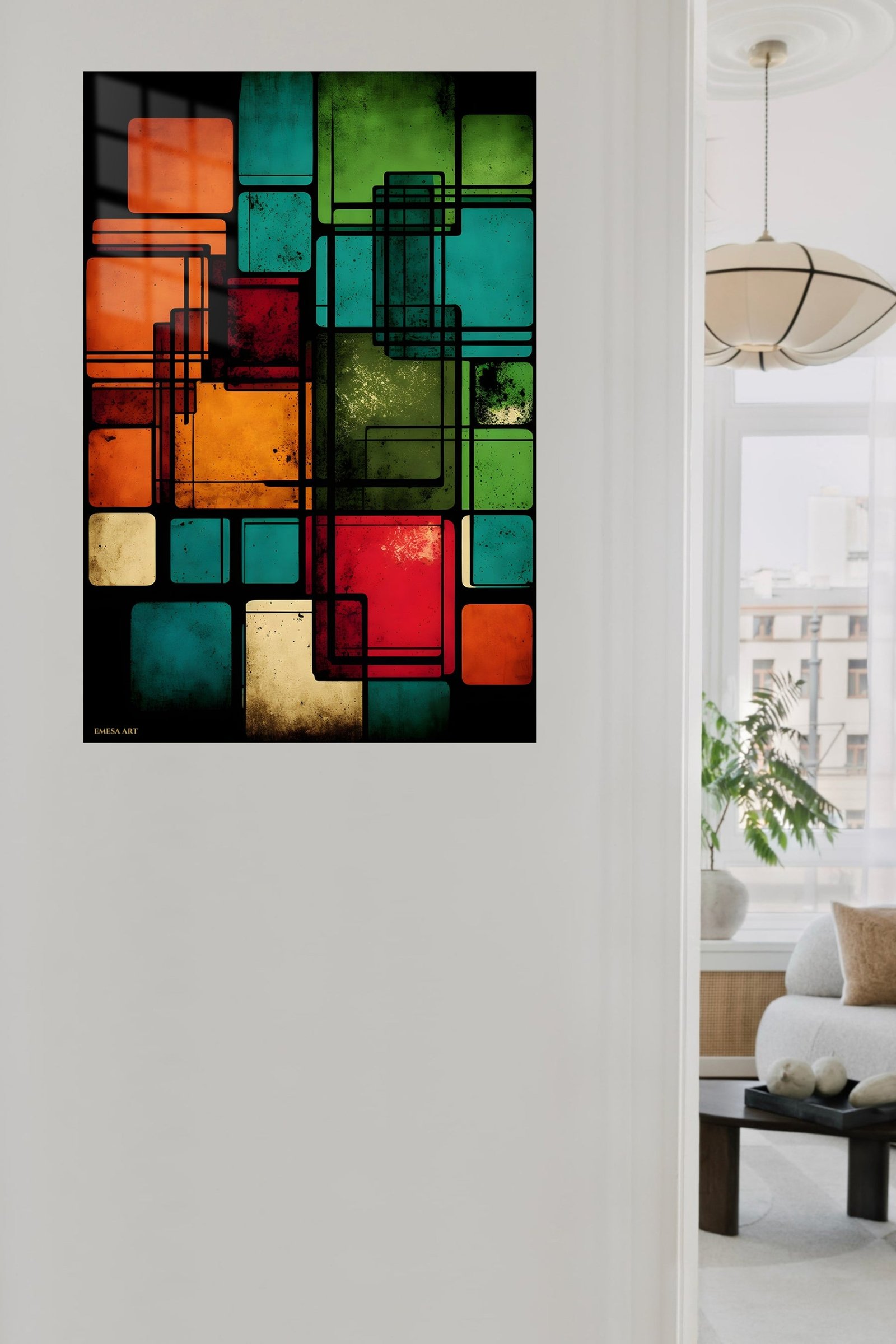 Retro Color Block Grid metal wall art print, view 5