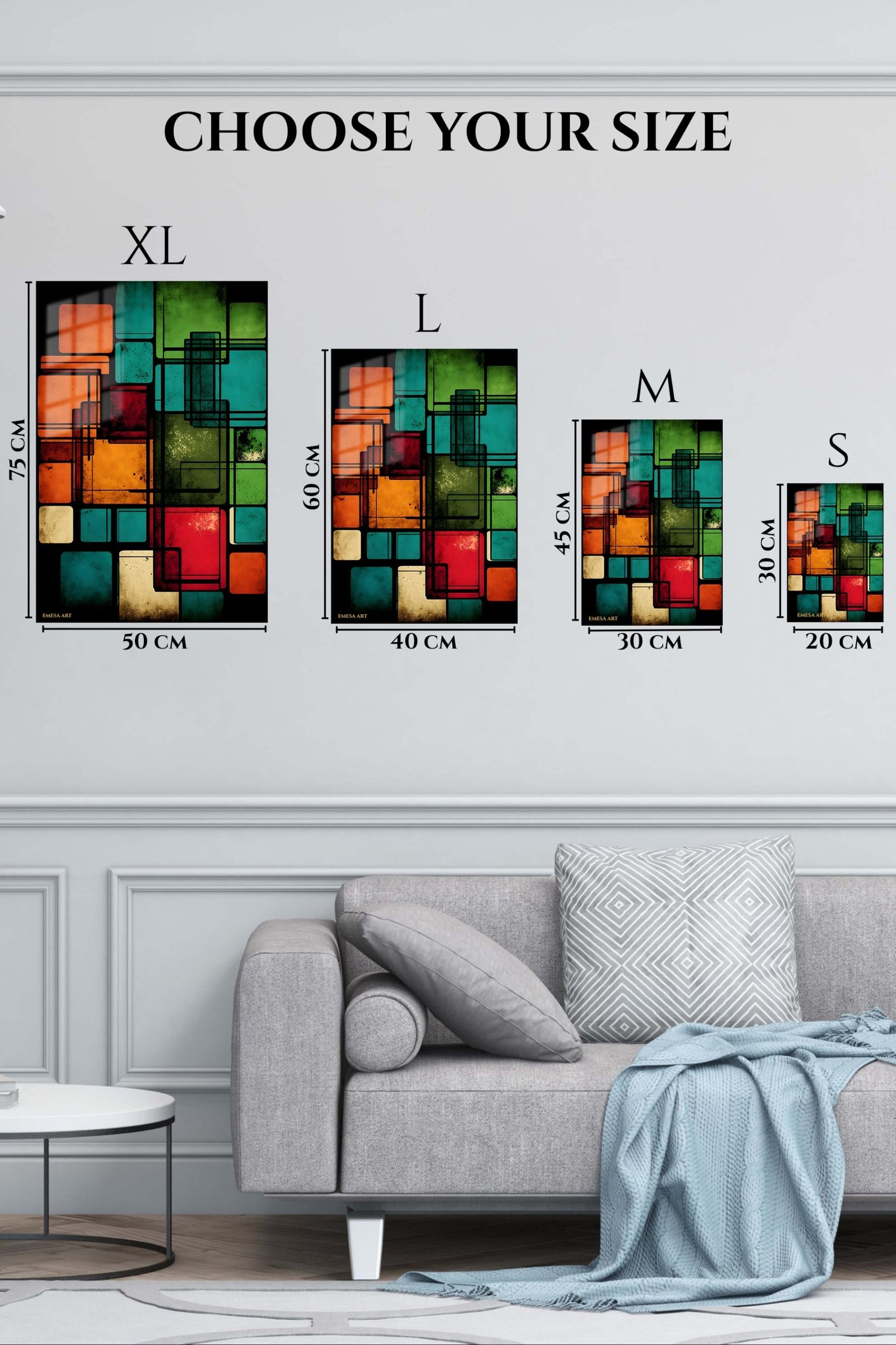 Retro Color Block Grid metal wall art print, view 6