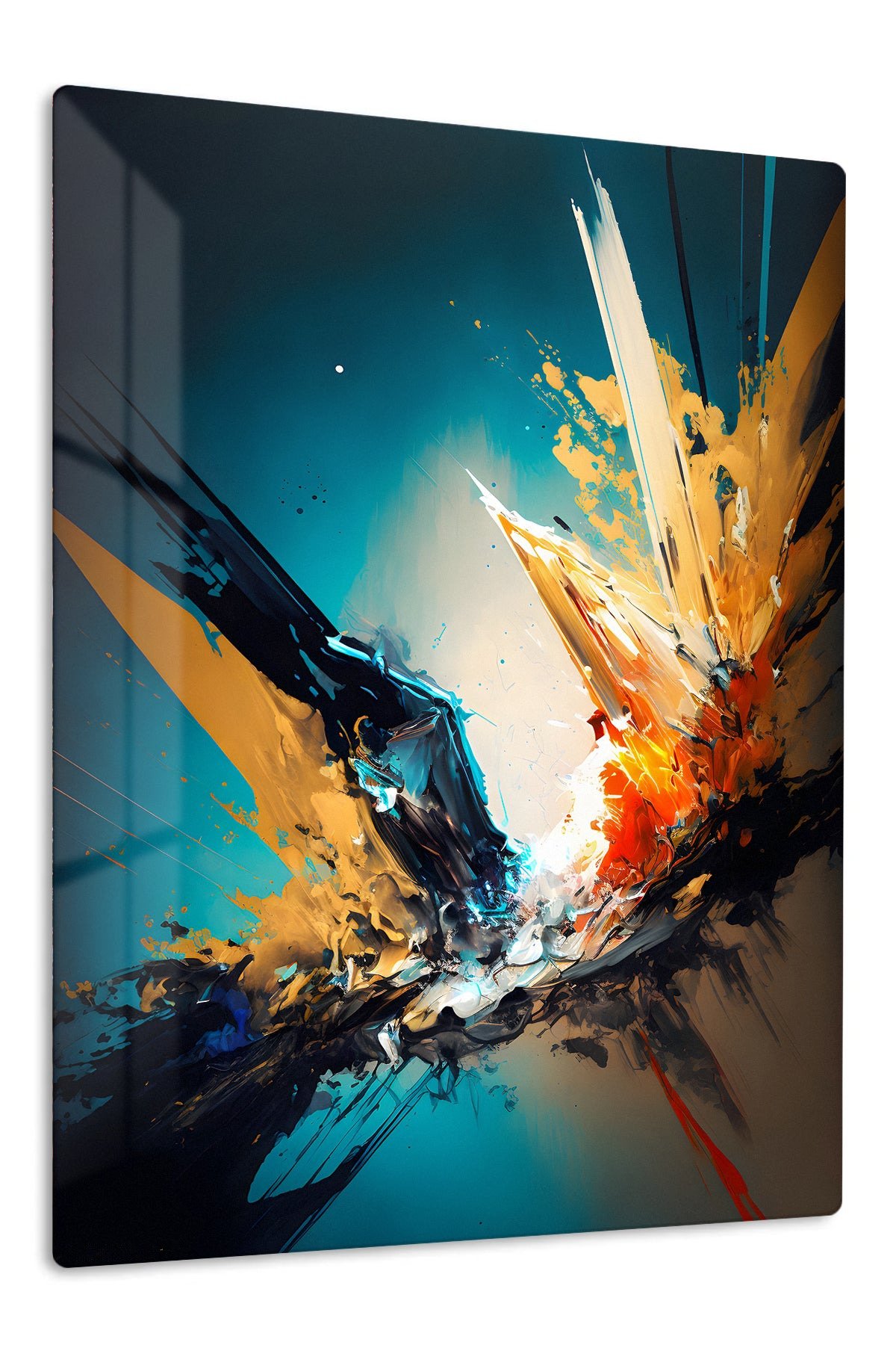 Teal and Gold Impact metal wall art print