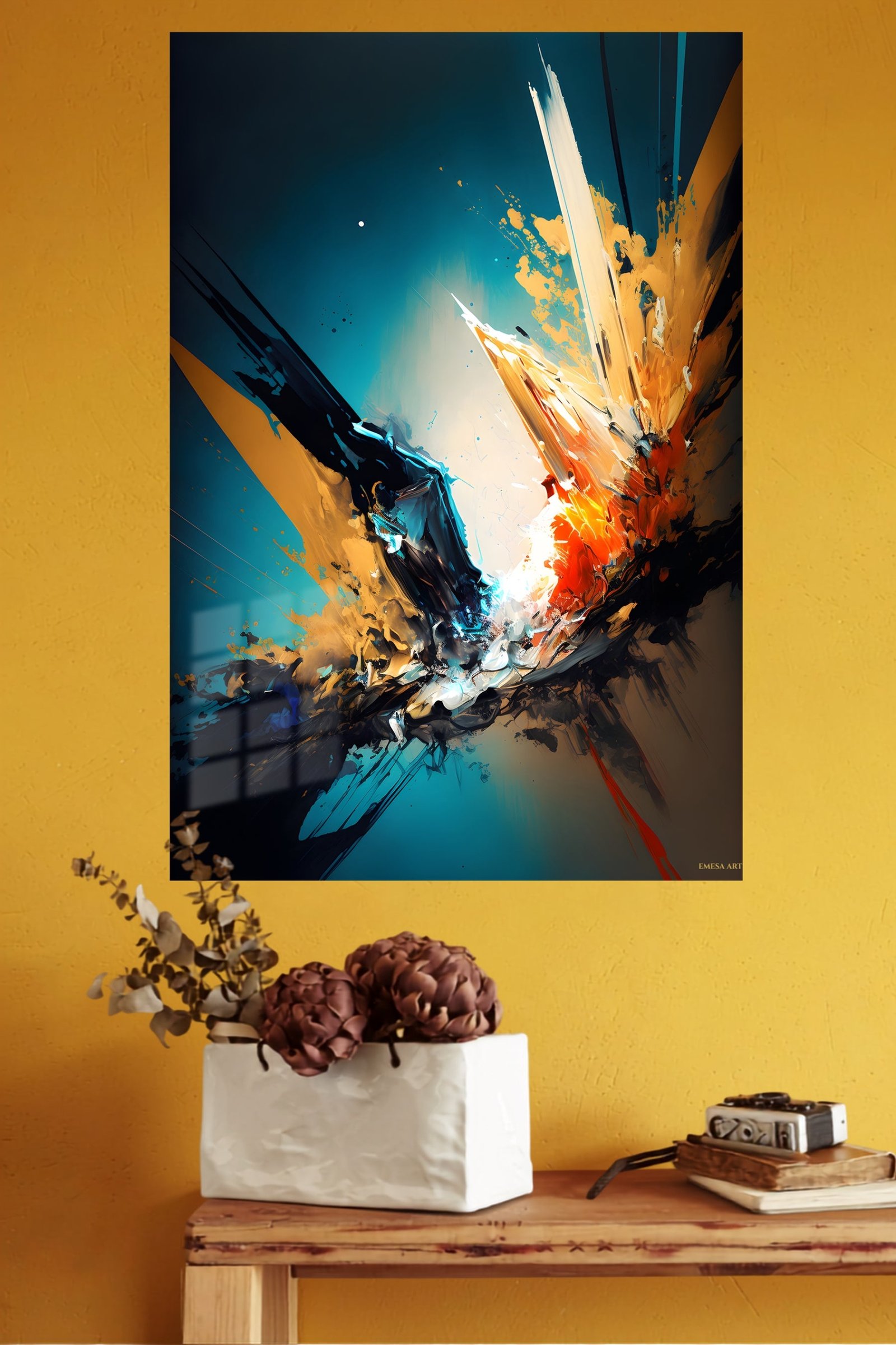 Teal and Gold Impact metal wall art print, view 4