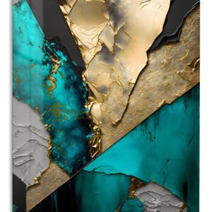 Teal and Gold Fractured Layers metal wall art print
