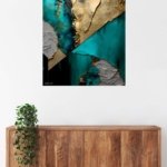 Teal and Gold Fractured Layers metal wall art print, view 5
