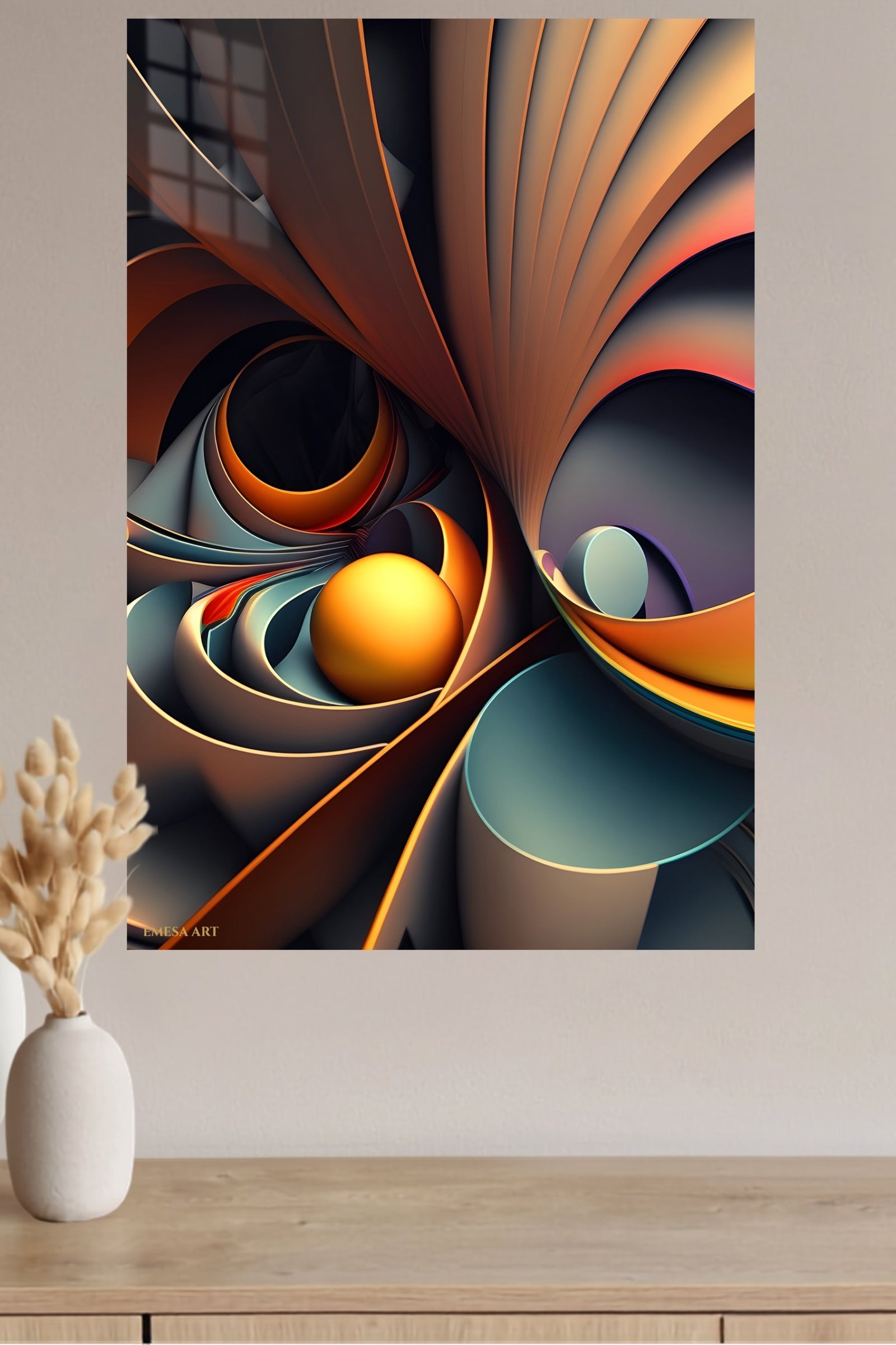 Amber Orbital Ribbons metal wall art print, view 4