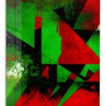 Crimson Green Geometry metal wall art print