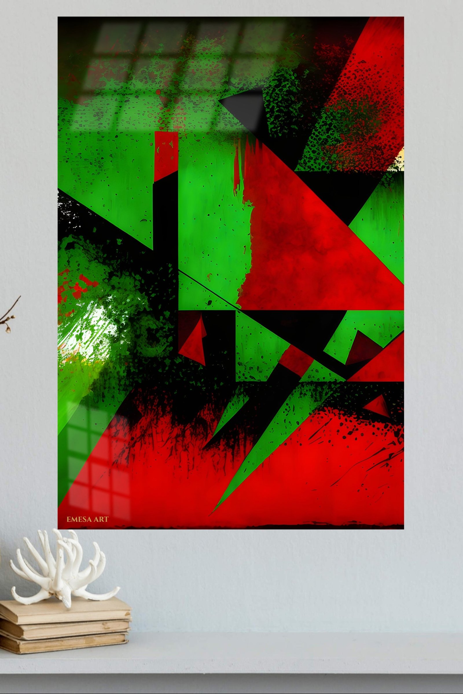Crimson Green Geometry metal wall art print, view 4