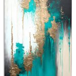 Teal and Gold Cascade metal wall art print
