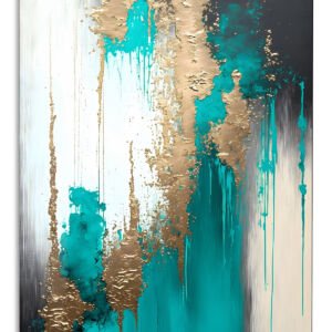 Teal and Gold Cascade metal wall art print