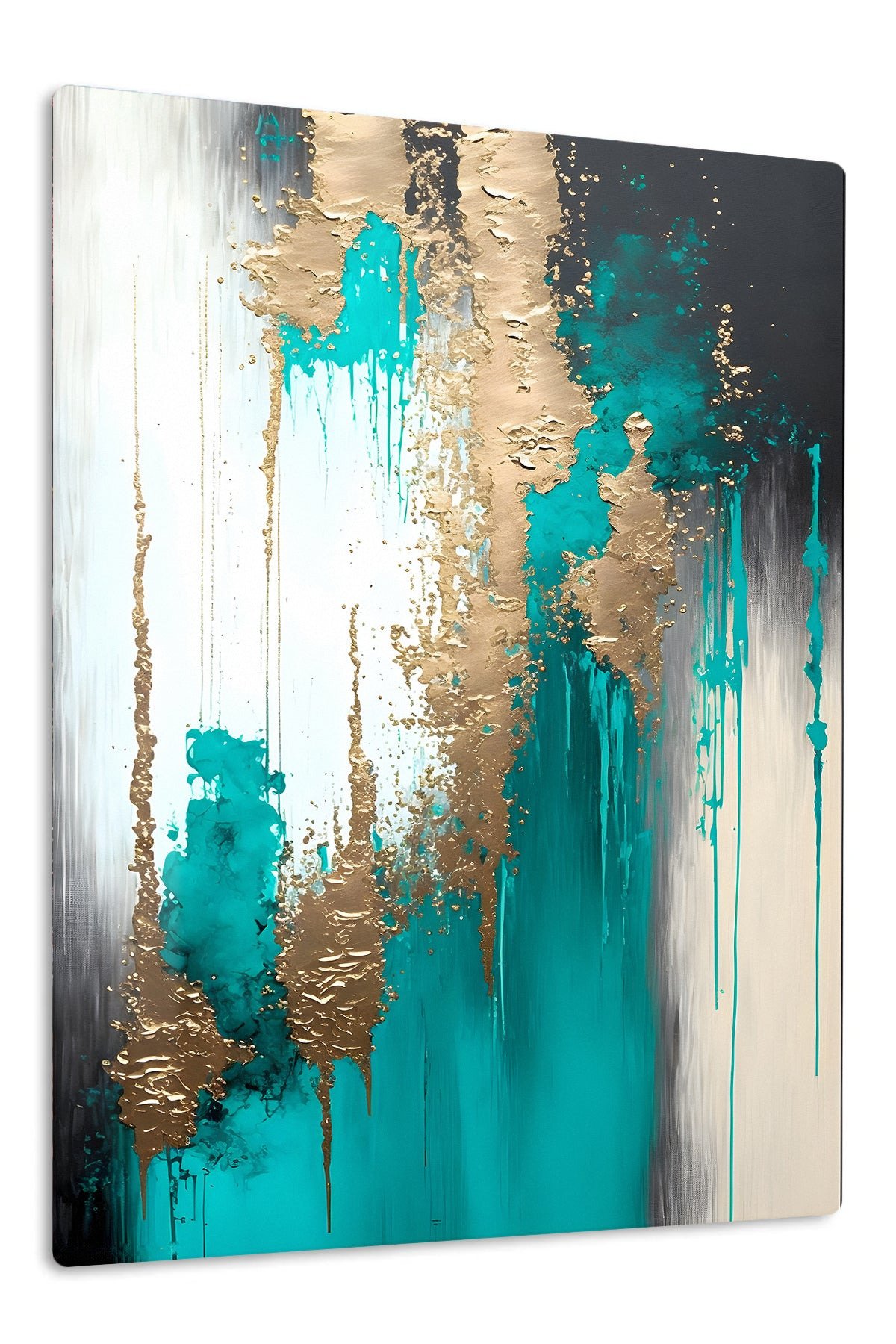 Teal and Gold Cascade metal wall art print