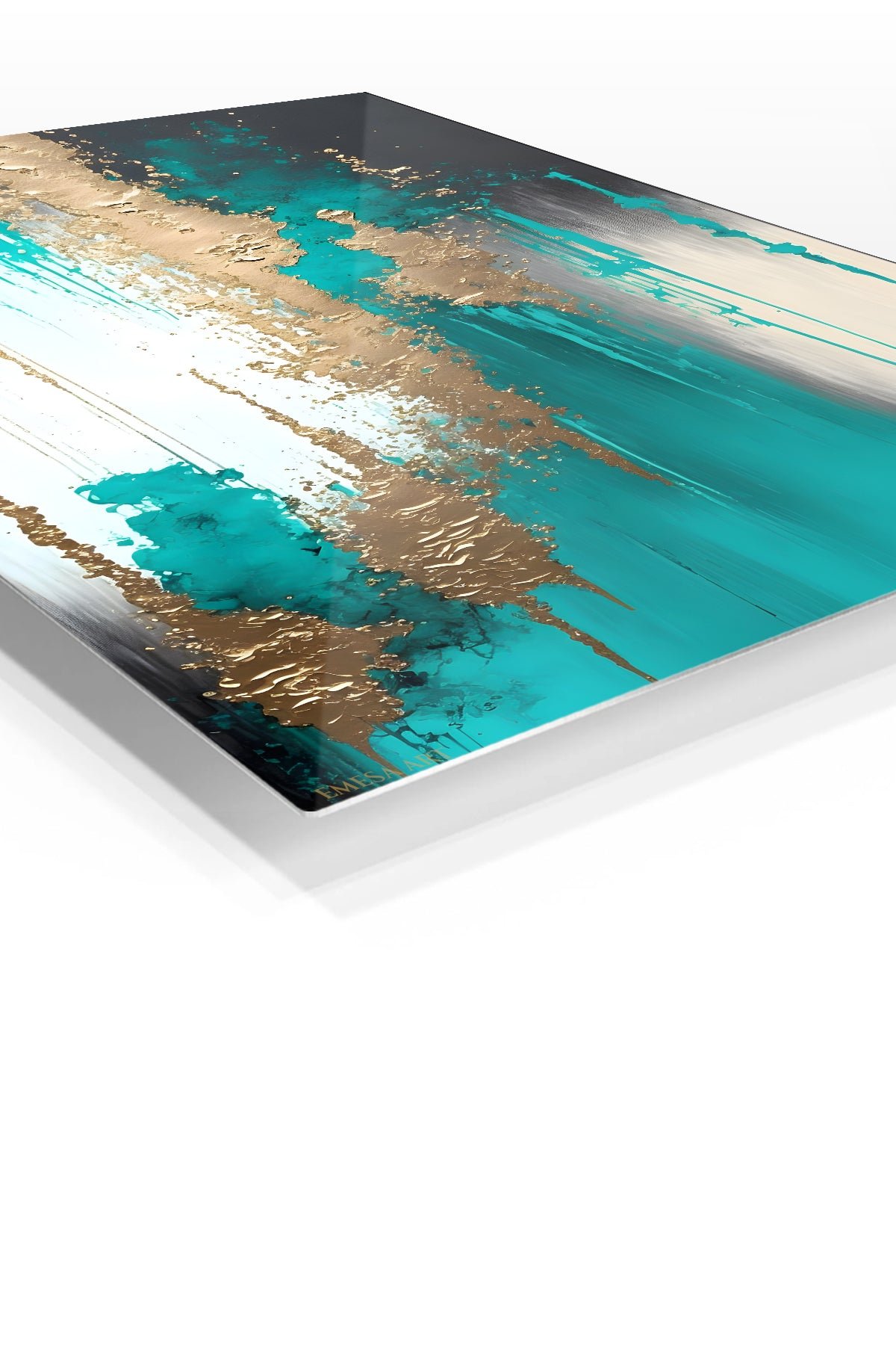 Teal and Gold Cascade metal wall art print, view 2