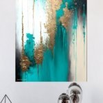 Teal and Gold Cascade metal wall art print, view 4