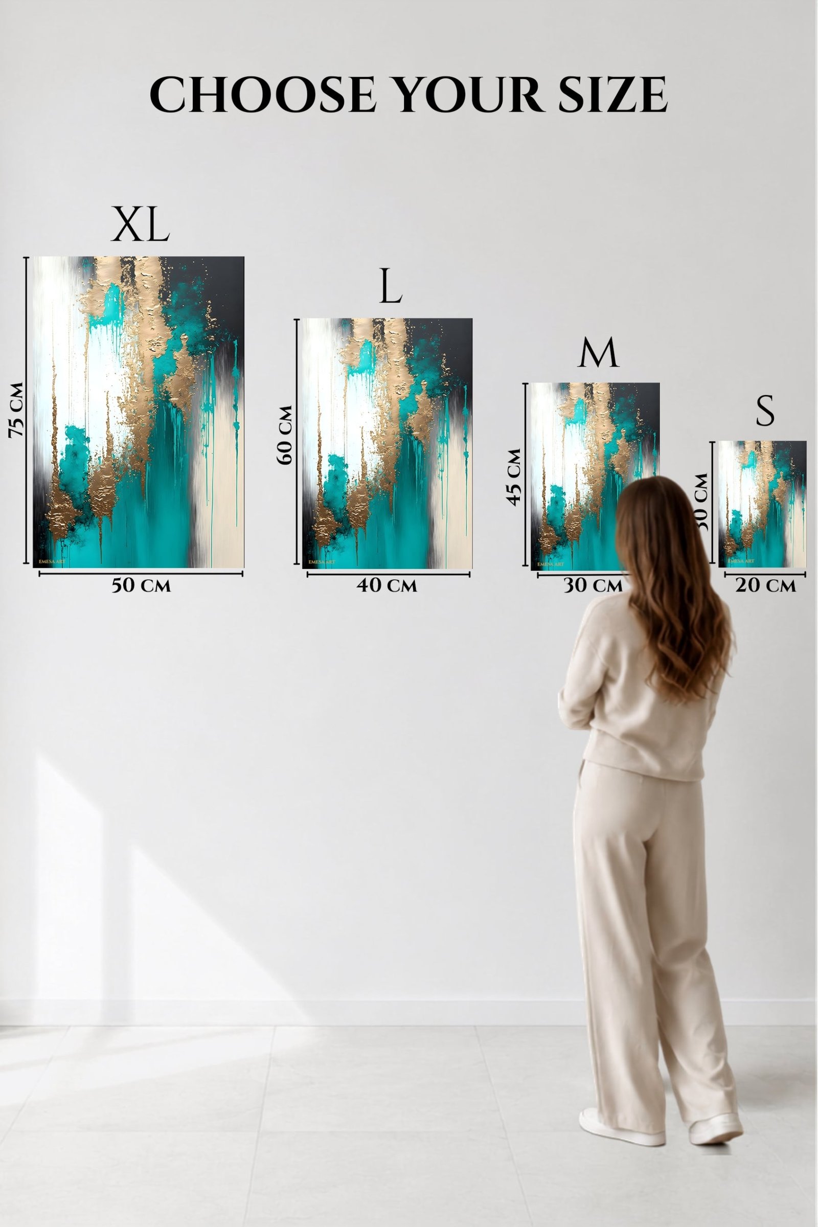 Teal and Gold Cascade metal wall art print, view 6