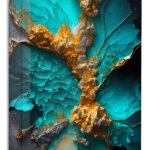 Turquoise Gold Mineral Vein metal wall art print