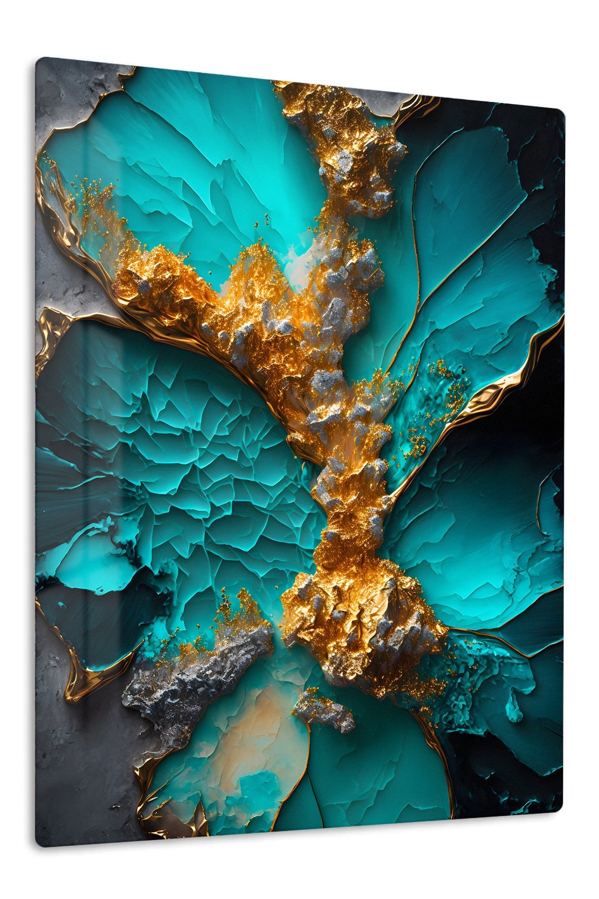 Turquoise Gold Mineral Vein metal wall art print
