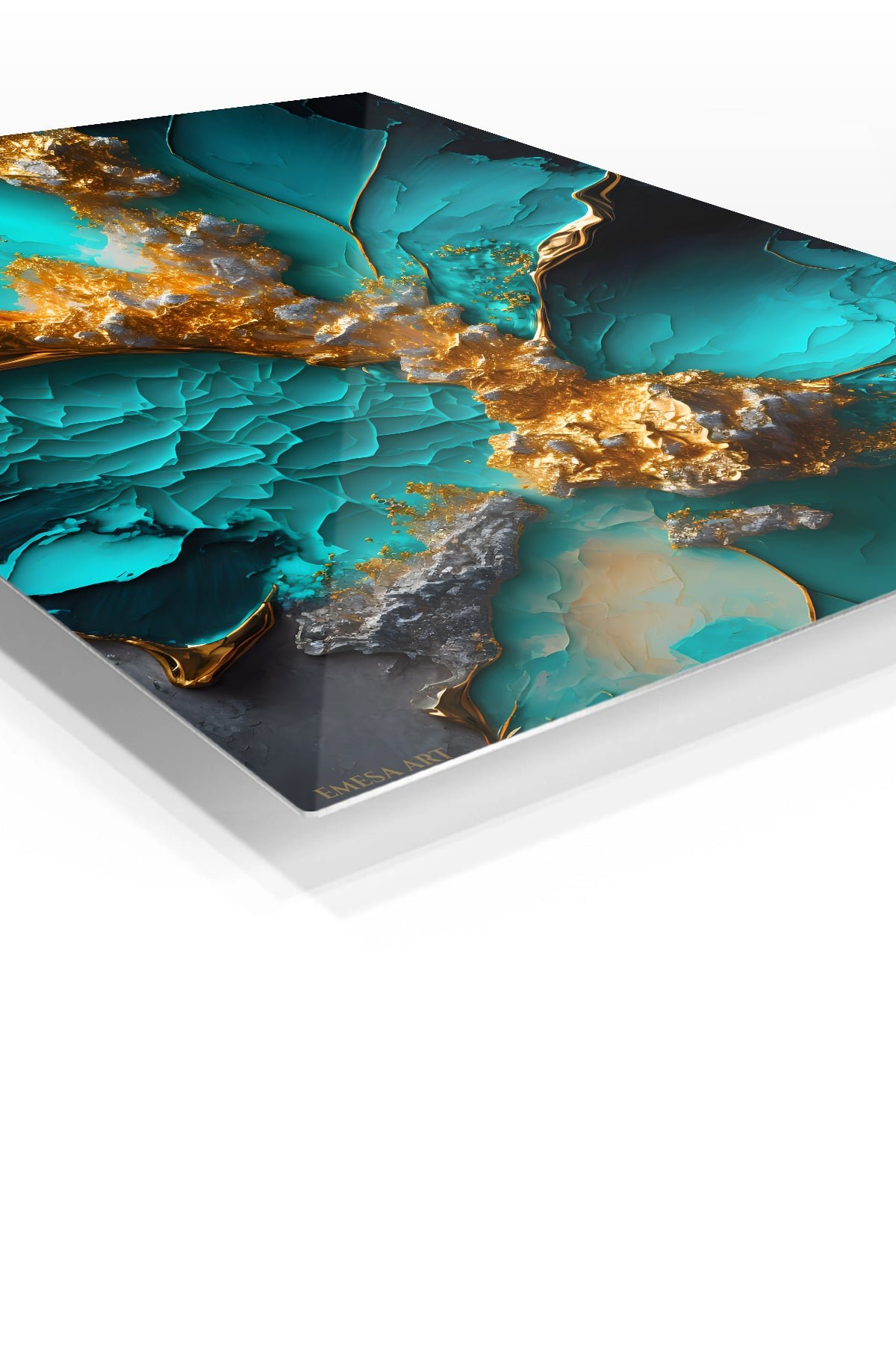 Turquoise Gold Mineral Vein metal wall art print, view 2