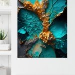 Turquoise Gold Mineral Vein metal wall art print, view 4