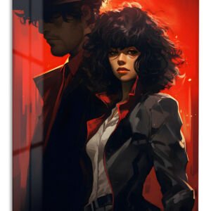 Red Noir Heroine Portrait metal wall art print