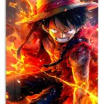Fiery Straw Hat Adventurer metal wall art print